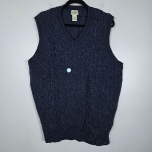 LLBean Mens Cable Knit Wool V Neck Sweater Vest Navy Blue XL Tall